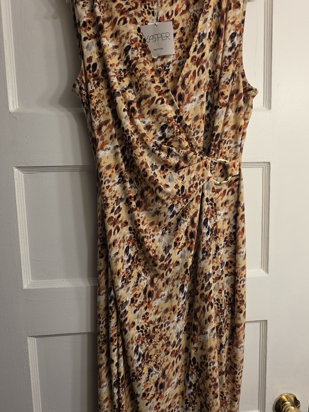 Kasper Sleeveless Maxi Dress in Cream, Tan and Brown Animal Print